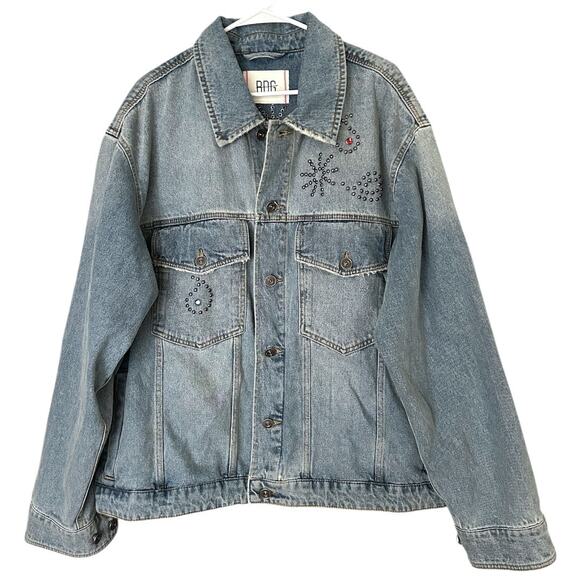 BDG Urban Outfitters Studded Relaxed Fit Denim Trucker Jacket Unisex XL NEW - Picture 2 of 11